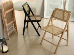 Silla Plegable con Asiento de Ratán y Estructura de Madera Natural BRUNA CG1928FR