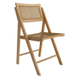 Silla Plegable con Asiento de Ratán y Estructura de Madera Natural BRUNA CG1928FR