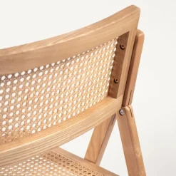 Silla Plegable con Asiento de Ratán y Estructura de Madera Natural BRUNA CG1928FR