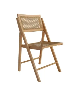 Silla Plegable con Asiento de Ratán y Estructura de Madera Natural BRUNA CG1928FR