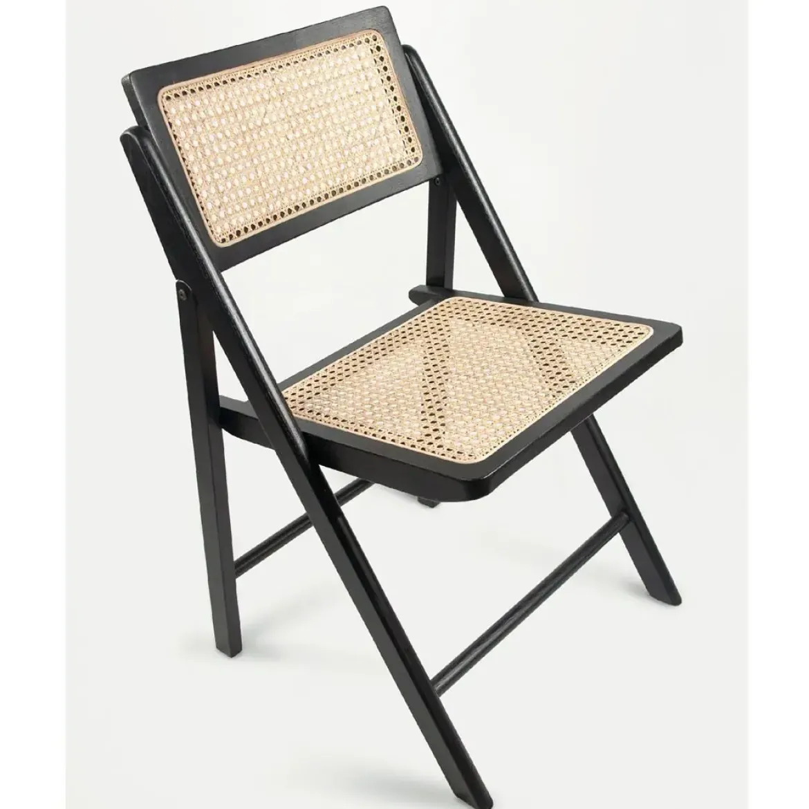 Silla Plegable con Asiento de Ratán y Estructura de Madera Negro BRUNA CG3004NR