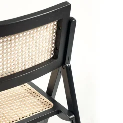 Silla Plegable con Asiento de Ratán y Estructura de Madera Negro BRUNA CG3004NR