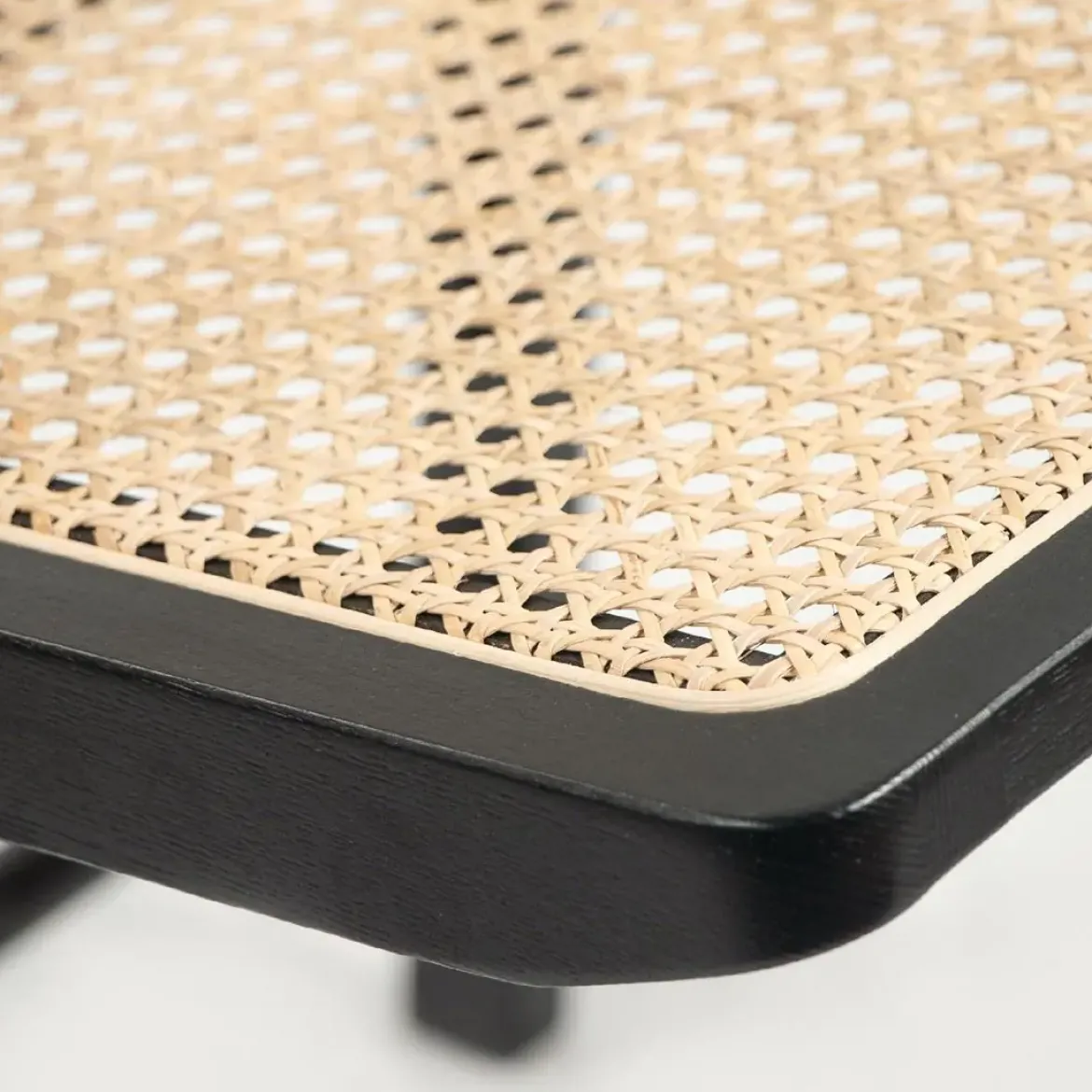 Silla Plegable con Asiento de Ratán y Estructura de Madera Negro BRUNA CG3004NR