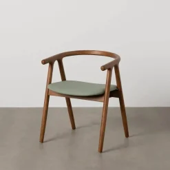 Silla Verde-Marrón con Asiento en Símil Piel y Estructura de Olmo 47 cm 613757