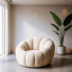 Sillón Beige Tapizado en Tejido con Estructura de Madera 615439