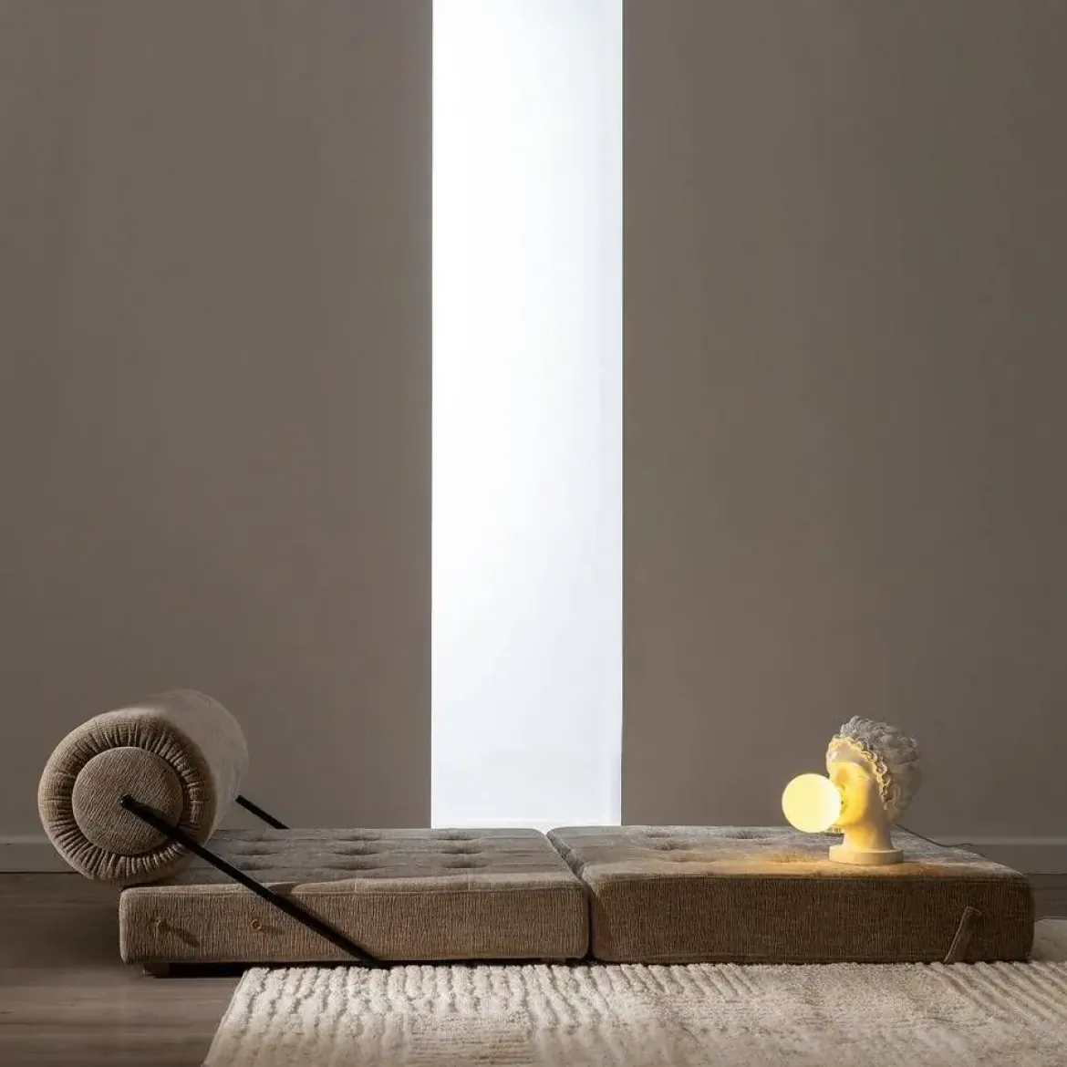 Sillón Cama Beige de Tejido Suave y Estructura de Madera 613617