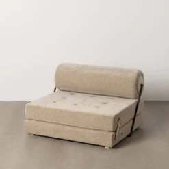 Sillón Cama Beige de Tejido Suave y Estructura de Madera 613617