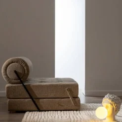 Sillón Cama Beige de Tejido Suave y Estructura de Madera 613617
