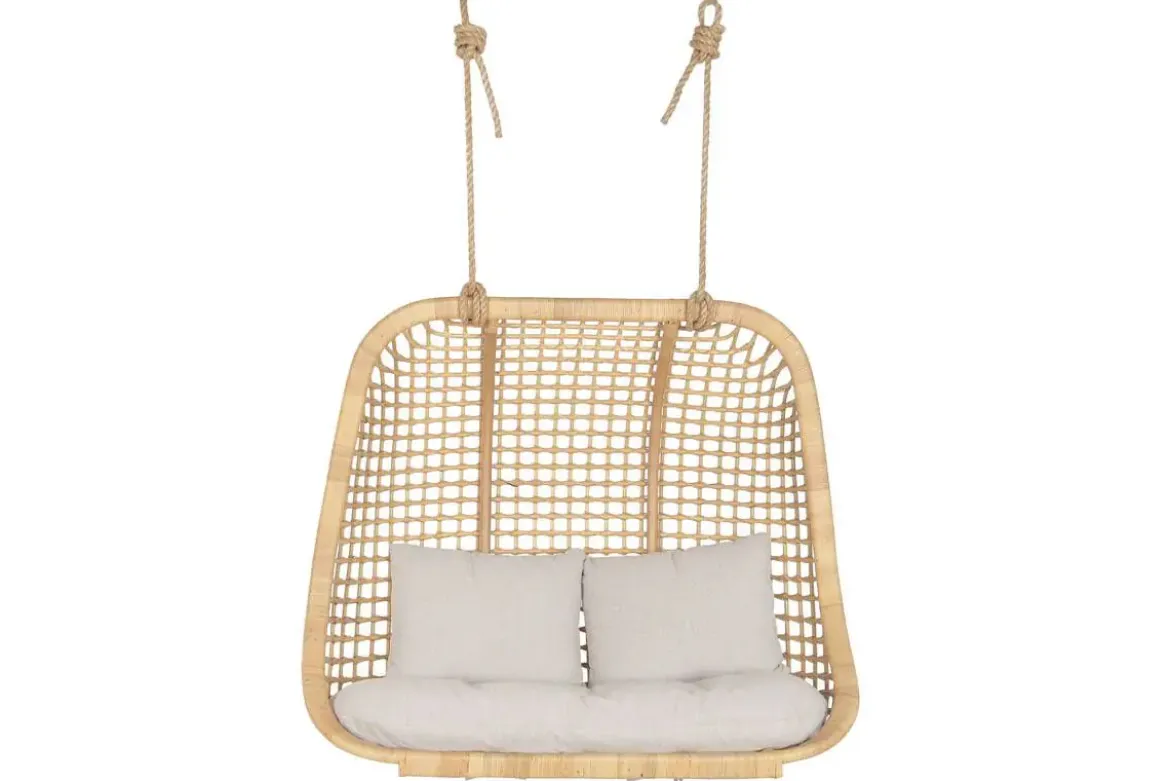 Sillón Colgante de Ratán Natural con Tapizado en Poliéster MB-221975