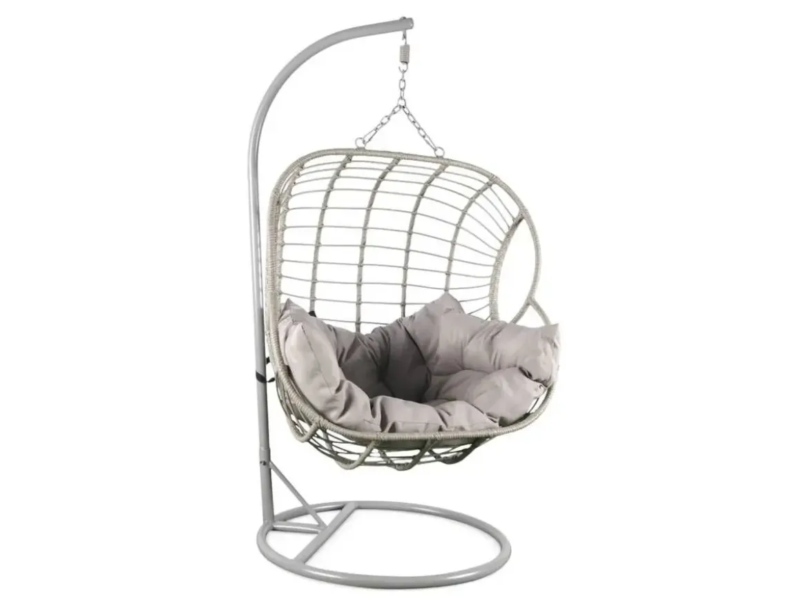 Sillón Colgante de Ratán Sintético 2 Plazas Gris MB-224156