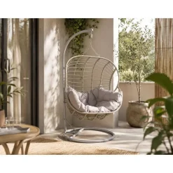 Sillón Colgante de Ratán Sintético 2 Plazas Gris MB-224156