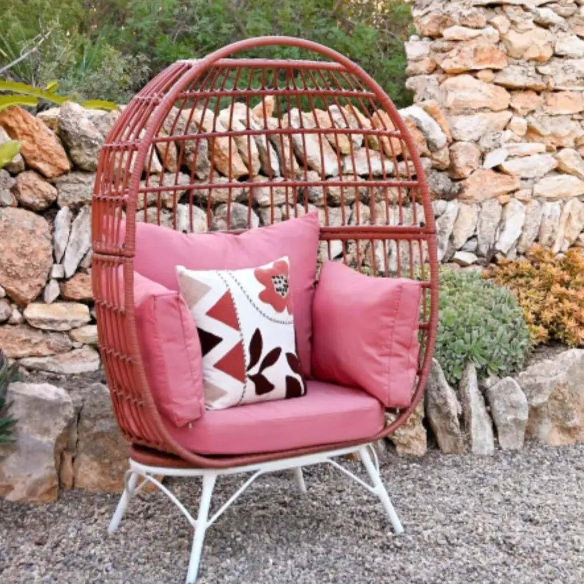 Sillón de Exterior Huevo de Ratán Sintético con Cojines