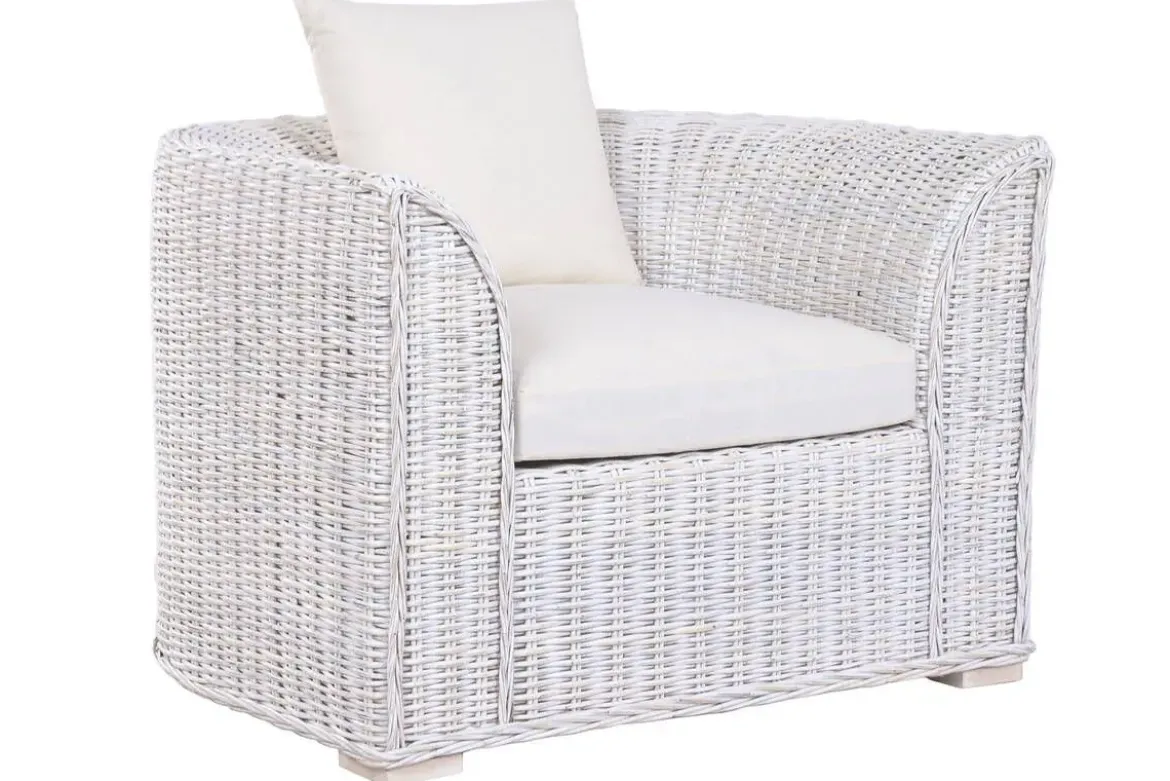 Sillón de Jardín en Ratán Blanco Decapé con Cojín MB-224101