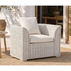 Sillón de Jardín en Ratán Blanco Decapé con Cojín MB-224101