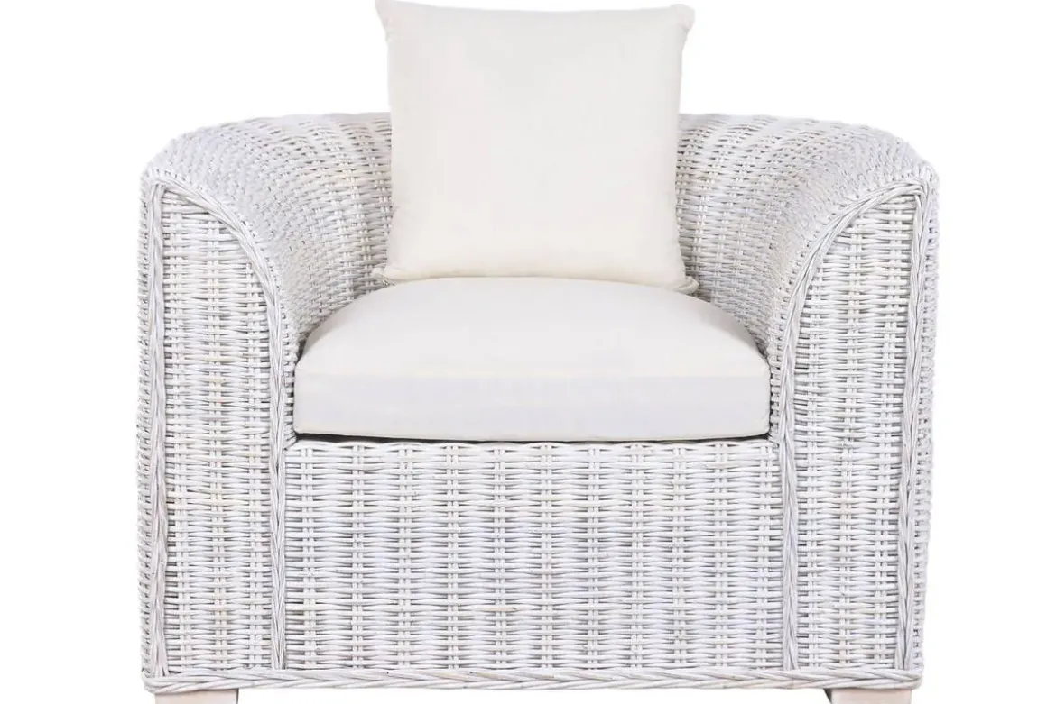 Sillón de Jardín en Ratán Blanco Decapé con Cojín MB-224101