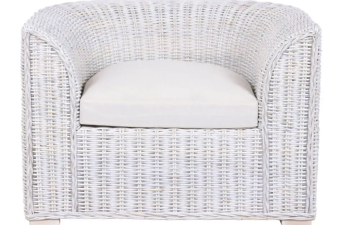 Sillón de Jardín en Ratán Blanco Decapé con Cojín MB-224101