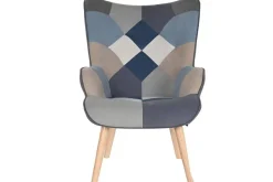 Sillón de Lectura Patchwork con Reposapiés en Lino MB-205533