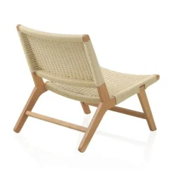 Sillón de madera de haya con acabado natural y asiento y respaldo trenzados GABAR 10874