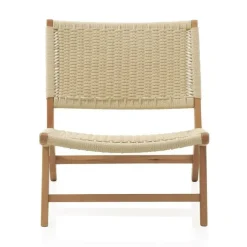 Sillón de madera de haya con acabado natural y asiento y respaldo trenzados GABAR 10874