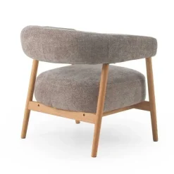 Sillón de Madera de Roble Natural Tapizado en Chenilla Topo GABAR 11686
