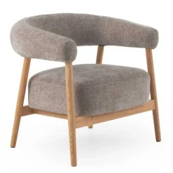 Sillón de Madera de Roble Natural Tapizado en Chenilla Topo GABAR 11686