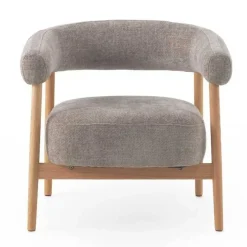 Sillón de Madera de Roble Natural Tapizado en Chenilla Topo GABAR 11686