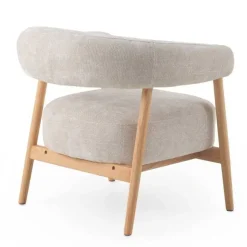 Sillón de Madera de Roble Natural Tapizado en Chenilla Blanca GABAR 11685