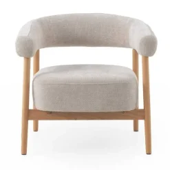 Sillón de Madera de Roble Natural Tapizado en Chenilla Blanca GABAR 11685