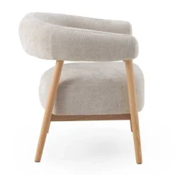 Sillón de Madera de Roble Natural Tapizado en Chenilla Blanca GABAR 11685