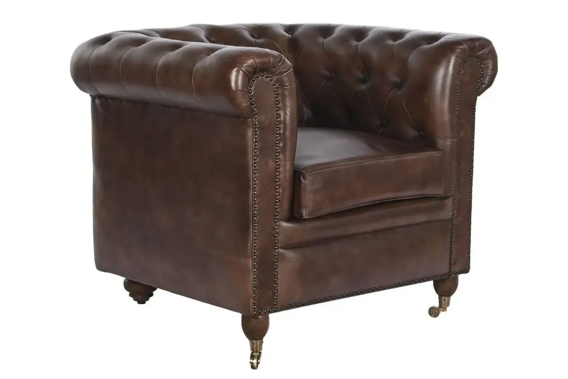 Sillón de Piel Clásico Chester Marrón Oscuro MB-208646