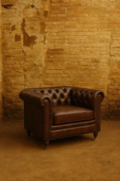 Sillón de Piel Clásico Chester Marrón Oscuro MB-208646