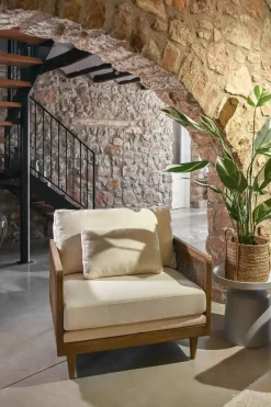 Sillón de Ratán Marrón con Asiento Tapizado en Poliéster MB-211720