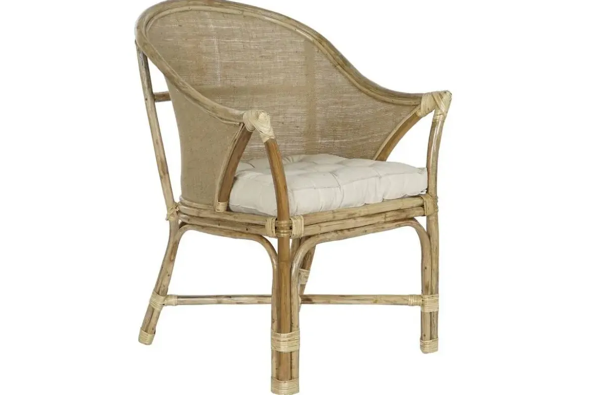 Sillón de Ratán Natural con Cojín de Algodón MB-207723