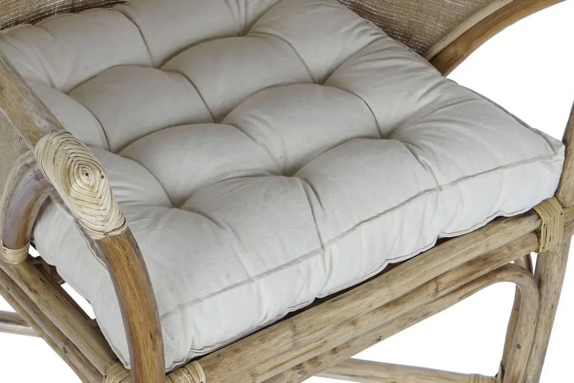 Sillón de Ratán Natural con Cojín de Algodón MB-207723