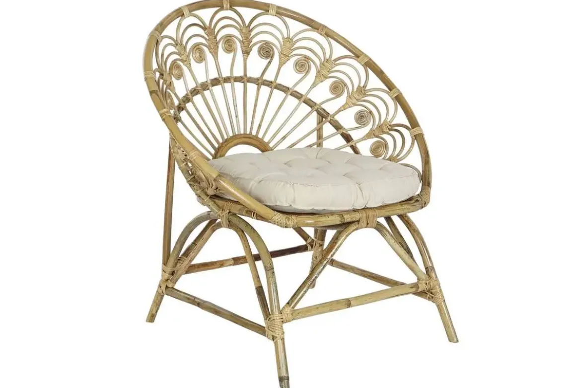 Sillón de Ratán Natural con Cojín de Algodón MB-207722