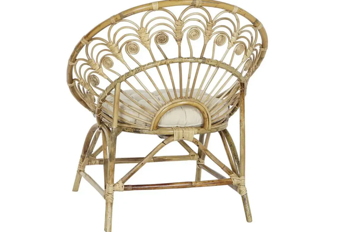 Sillón de Ratán Natural con Cojín de Algodón MB-207722