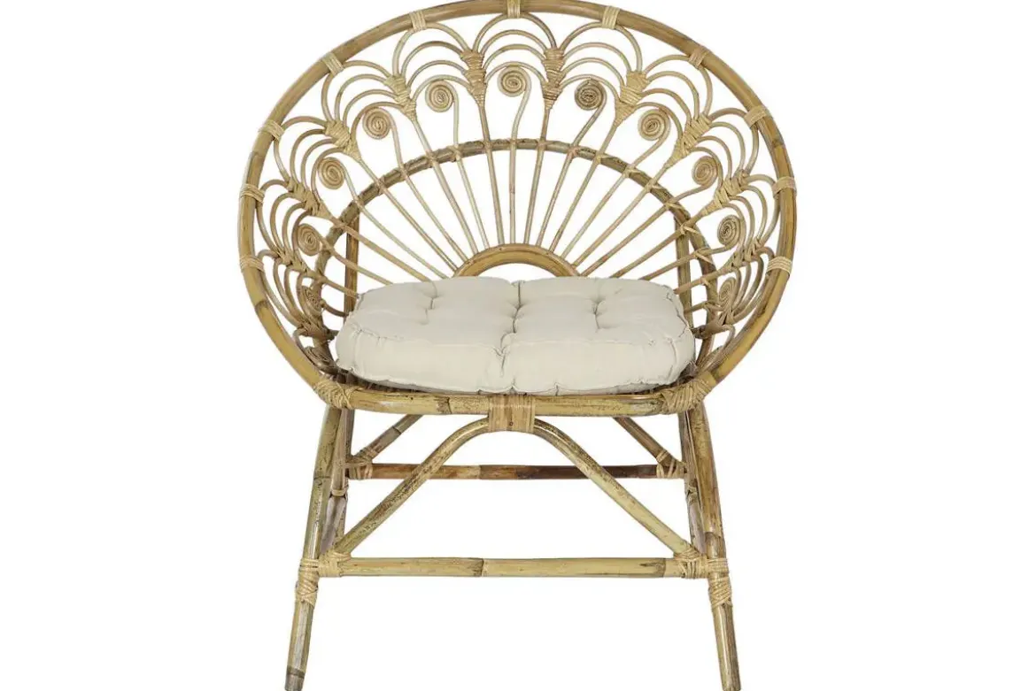 Sillón de Ratán Natural con Cojín de Algodón MB-207722