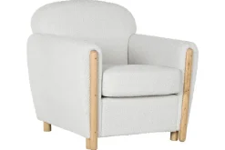 Sillón de Salón Tapizado en Bouclé Blanco con Estructura de Madera MB-217365