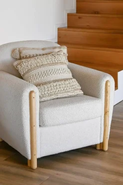 Sillón de Salón Tapizado en Bouclé Blanco con Estructura de Madera MB-217365