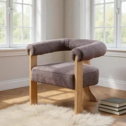 Sillón de Salón Tapizado Jaspeado Gris Rosa con Patas de Madera 615252