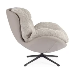 Sillón Giratorio Tapizado en Tela y Cuero Sintético Gris Oscuro y Vsion ADINDA 0732240