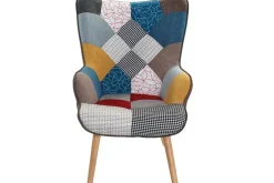 Sillón Orejero Patchwork Multicolor con Reposapiés MB-206260