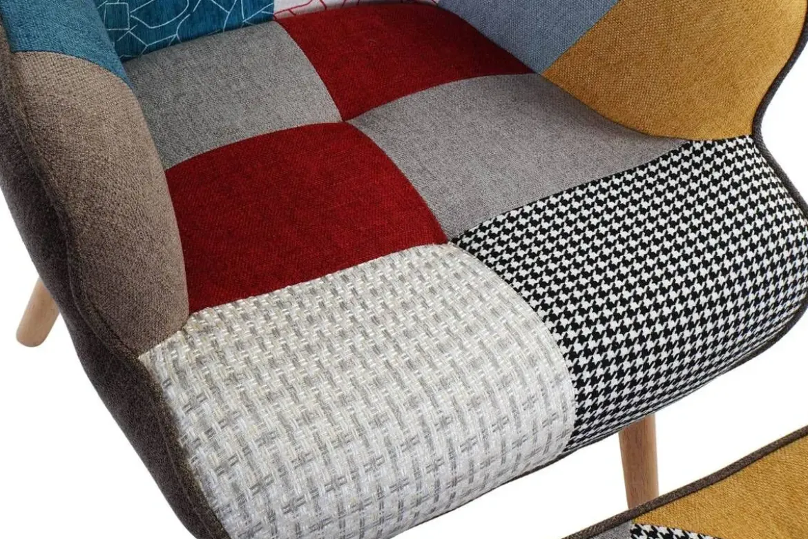 Sillón Orejero Patchwork Multicolor con Reposapiés MB-206260