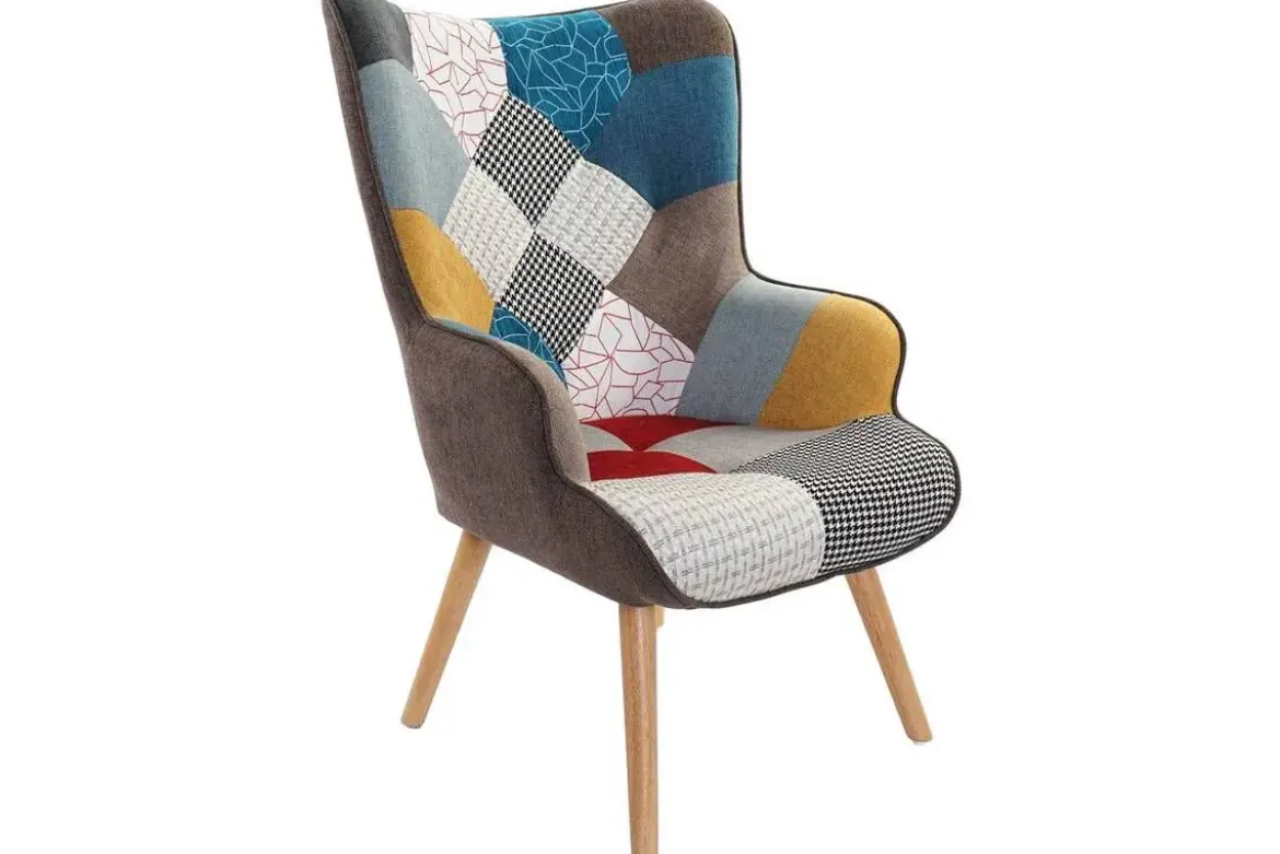 Sillón Orejero Patchwork Multicolor con Reposapiés MB-206260