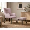 Sillón Orejero Tapizado en Poliéster Rosa con Reposapiés MB-191899