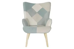 Sillón Orejero Tapizado Multicolor con Reposapiés Madera Hevea MB-207731