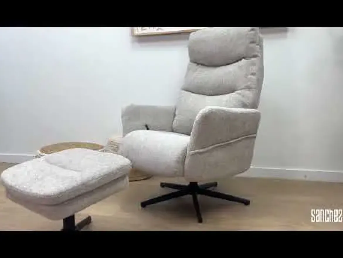 Sillón Relax con Puff Tapizado en Tela Gris Claro MAX