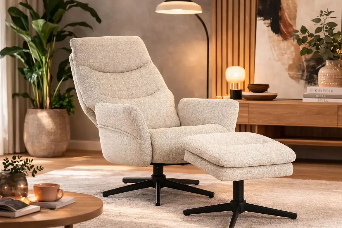 Sillón Relax con Puff Tapizado en Tela Gris Claro MAX