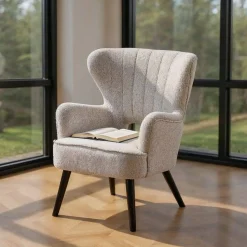Sillón Tapizado Jaspeado Crudo con Patas de Madera 615250