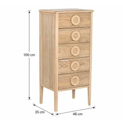 Sinfonier de Madera de Abeto con 5 Cajones Natural MB-219390